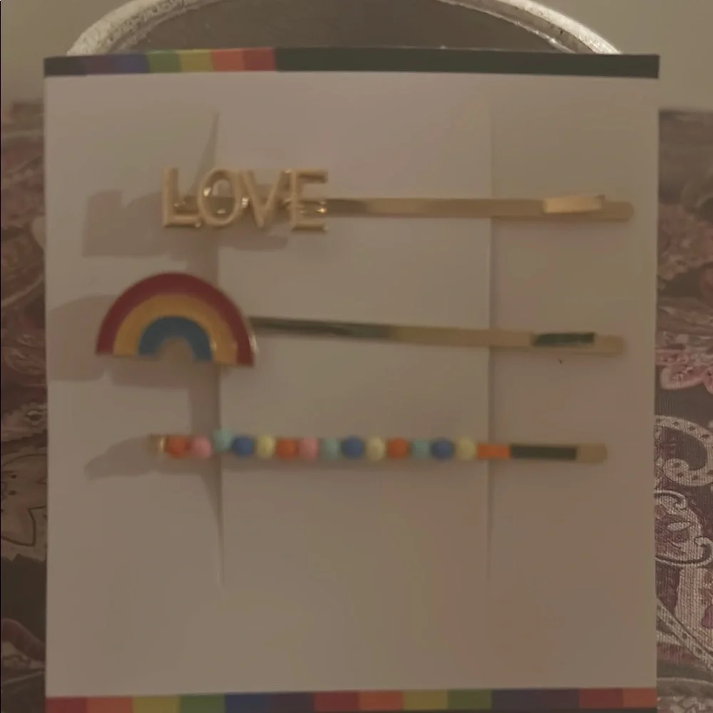 Rainbow love hair Clip Set